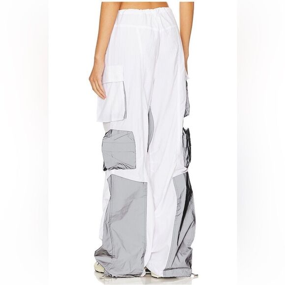 NWT AFRM Etienne Cargo Pant White Grey nylon techno loose fit Revolve L - Picture 3 of 9